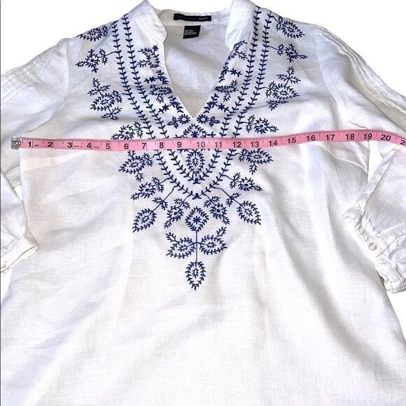 Saint Tropez West  100% Linen Boho Embroidered Top Size Medium - Picture 5 of 9